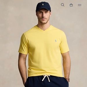 Polo Ralph Lauren Men's T-Shirt Jersey V-Neck 100% Cotton Oasis Yellow Large